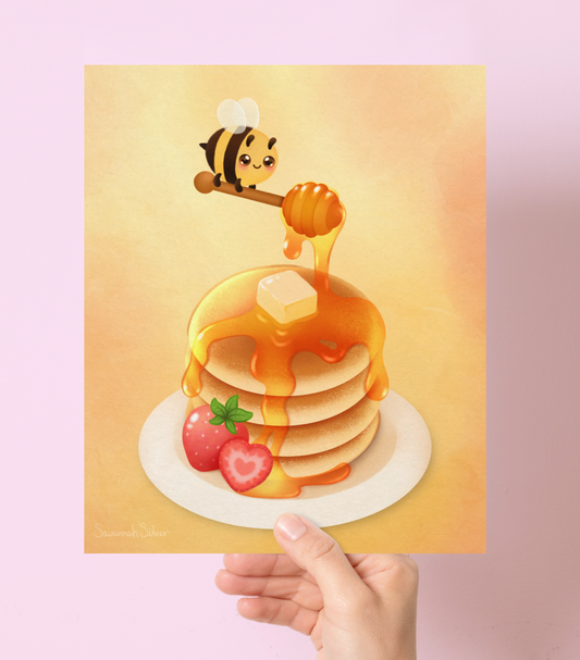 Honey Bee Pancakes Art Print 9" x 11"