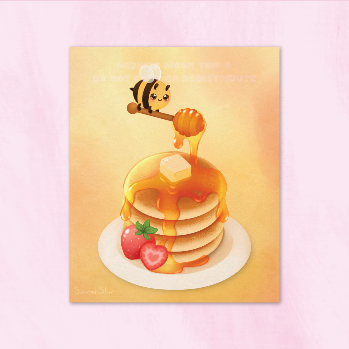 Honey Bee Pancakes Art Print 9" x 11"