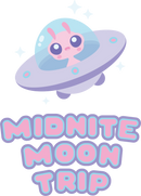 logo of a cute alien in a ufo with the words "midnite moon trip"