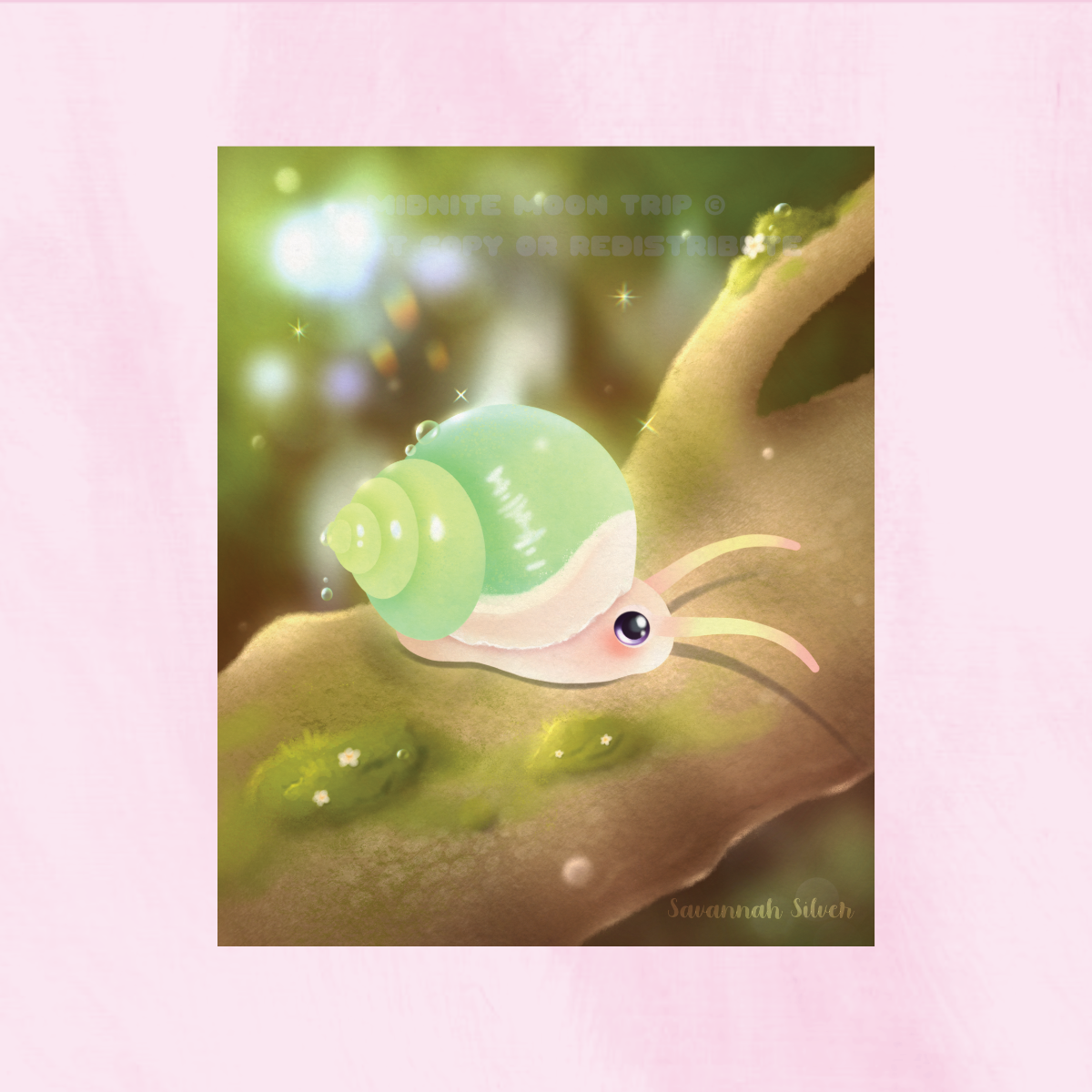 Cute Green Snail Art Print 9" x 11"
