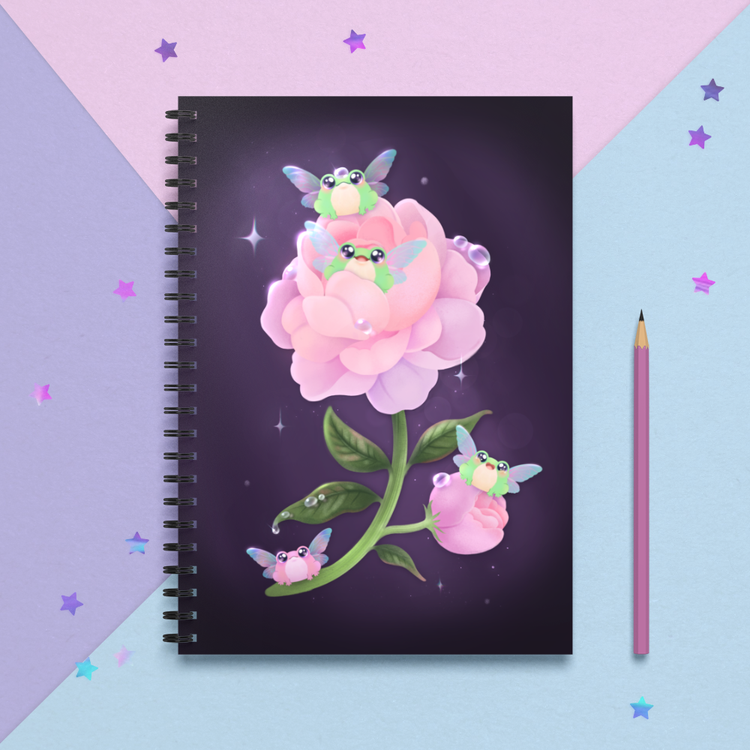 Fairy Frogs on a Peony Flower Spiral Notebook