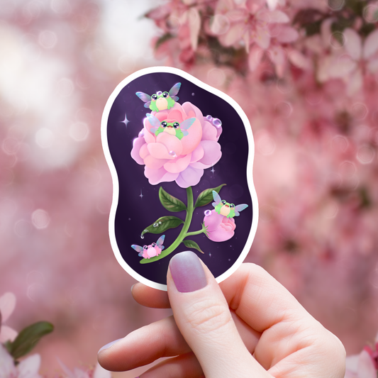 Fairy Frogs on a Peony Flower Sticker