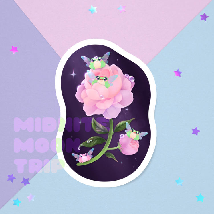 Fairy Frogs on a Peony Flower Sticker