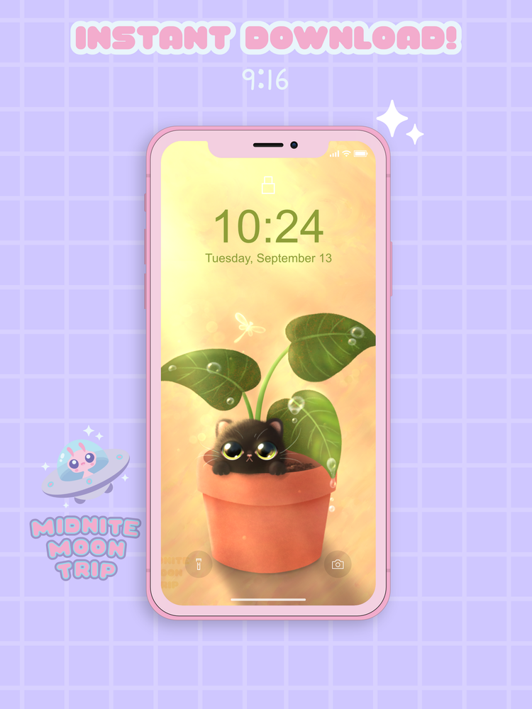 Potted Cat Phone Wallpaper