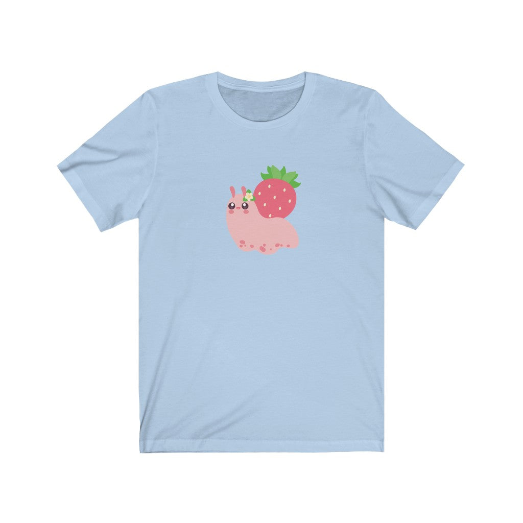 t-shirt with a kawaii cute pink snail with a strawberry shell
