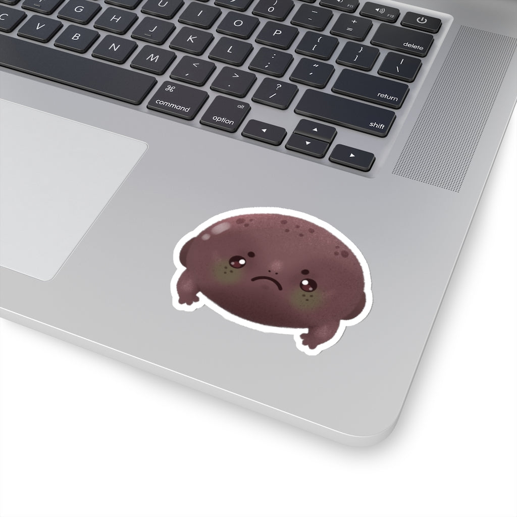 sticker of a cute grumpy rain frog that looks like an avocado