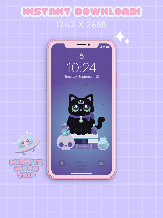 Black Cat Meowgic Phone Wallpaper