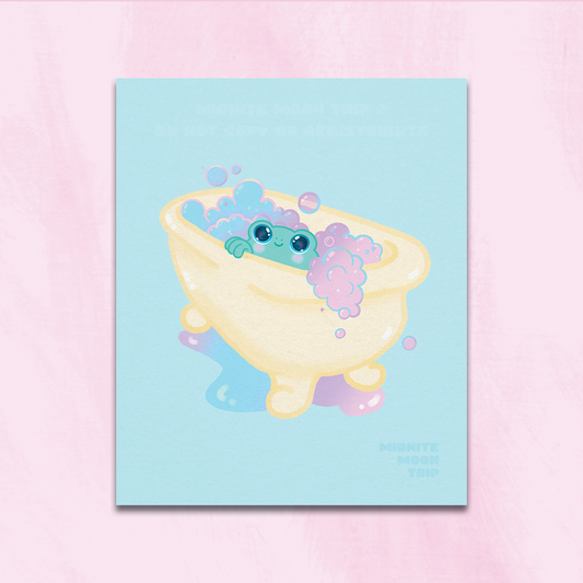Bubble Bath Frog Art Print 9" x 11"