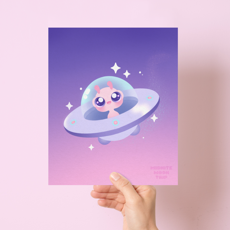 Cute Pink Alien Art Print 9" x 11"