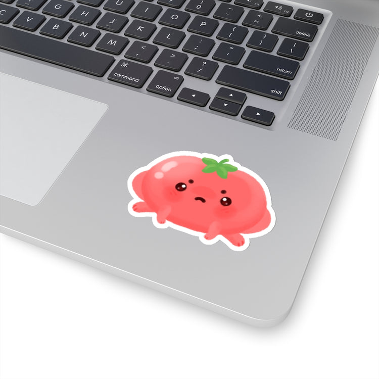 sticker of a cute grumpy red frog shaped like a tomato