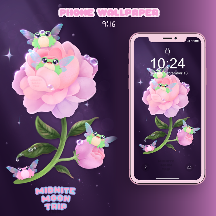 Fairy Frogs on a Peony Flower Phone Wallpaper