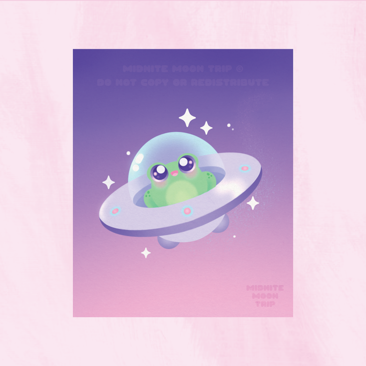 Cute Frog Alien Art Print 9" x 11"