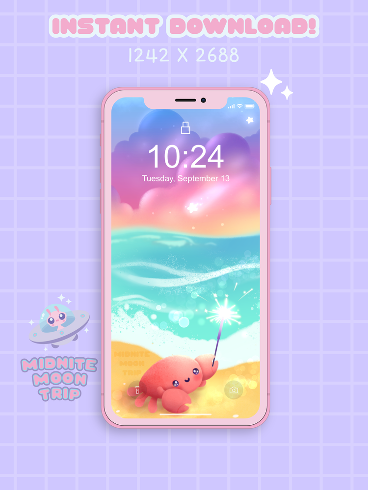Summer Magic Crab Phone Wallpaper