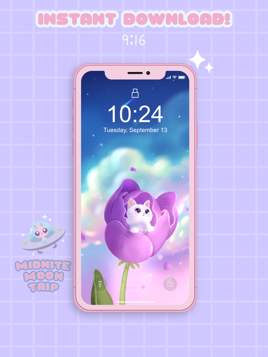 Soft Dreams Tulip Cat Phone Wallpaper